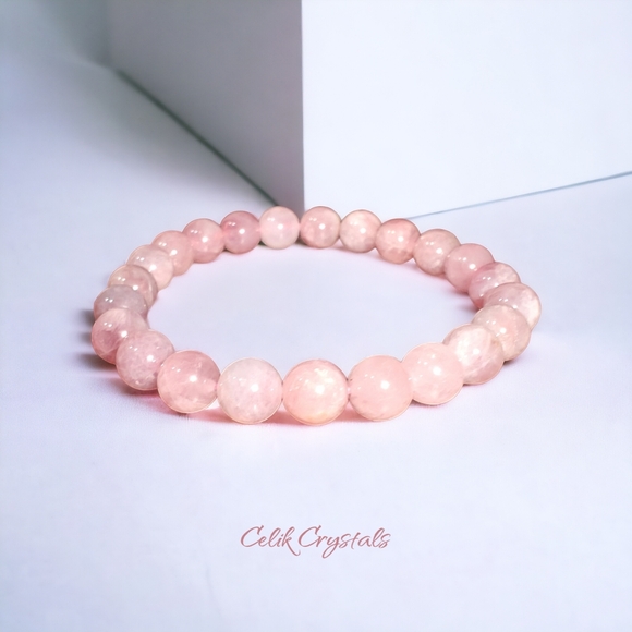 Lavender Rose Quartz Bracelet Natural Stones 8mm Stretches - Picture 5 of 7